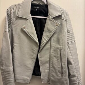 Topshop Elegant Black and Gray Leather Coat